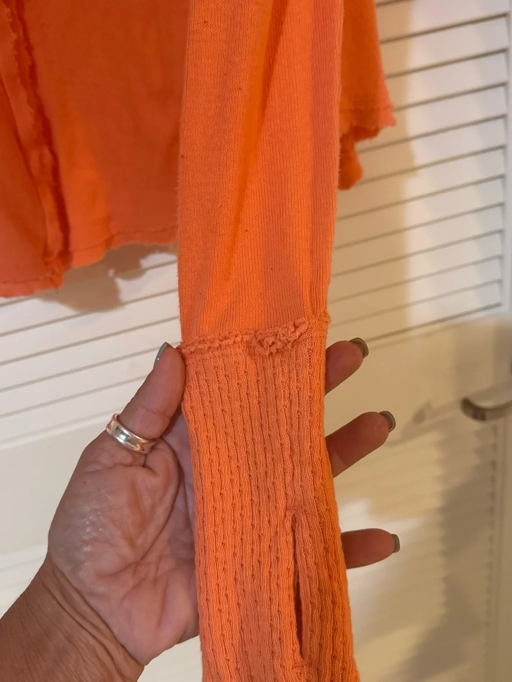 Free People Orange Raw-Hem V-Neck Pullover